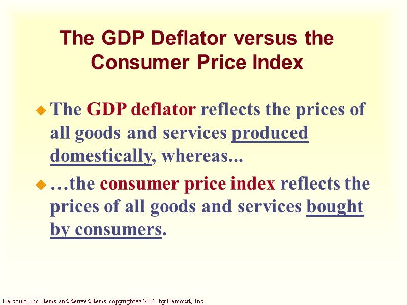 The GDP Deflator versus the Consumer Price Index The GDP deflator reflects the prices